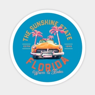 Florida, The Sunshine State Retro Summer Surf & Travel Art Magnet
